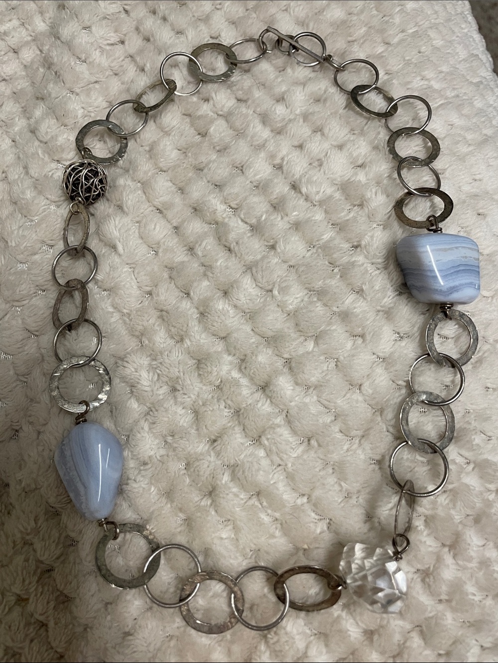 Sterling Austrian crystal blue agate stone necklace - beautiful